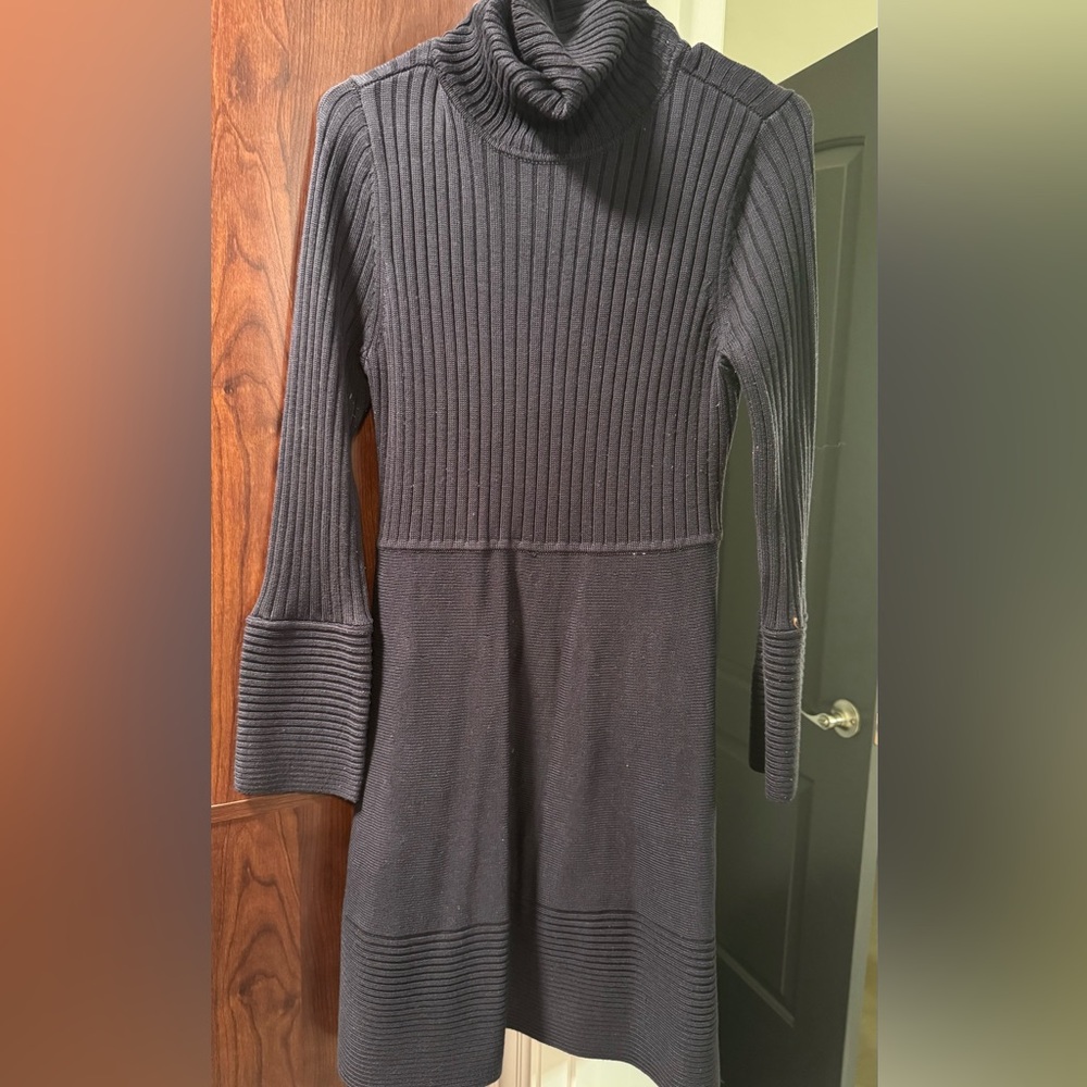 Eliza J Navy Ribbed Knit Dress with cowl neck